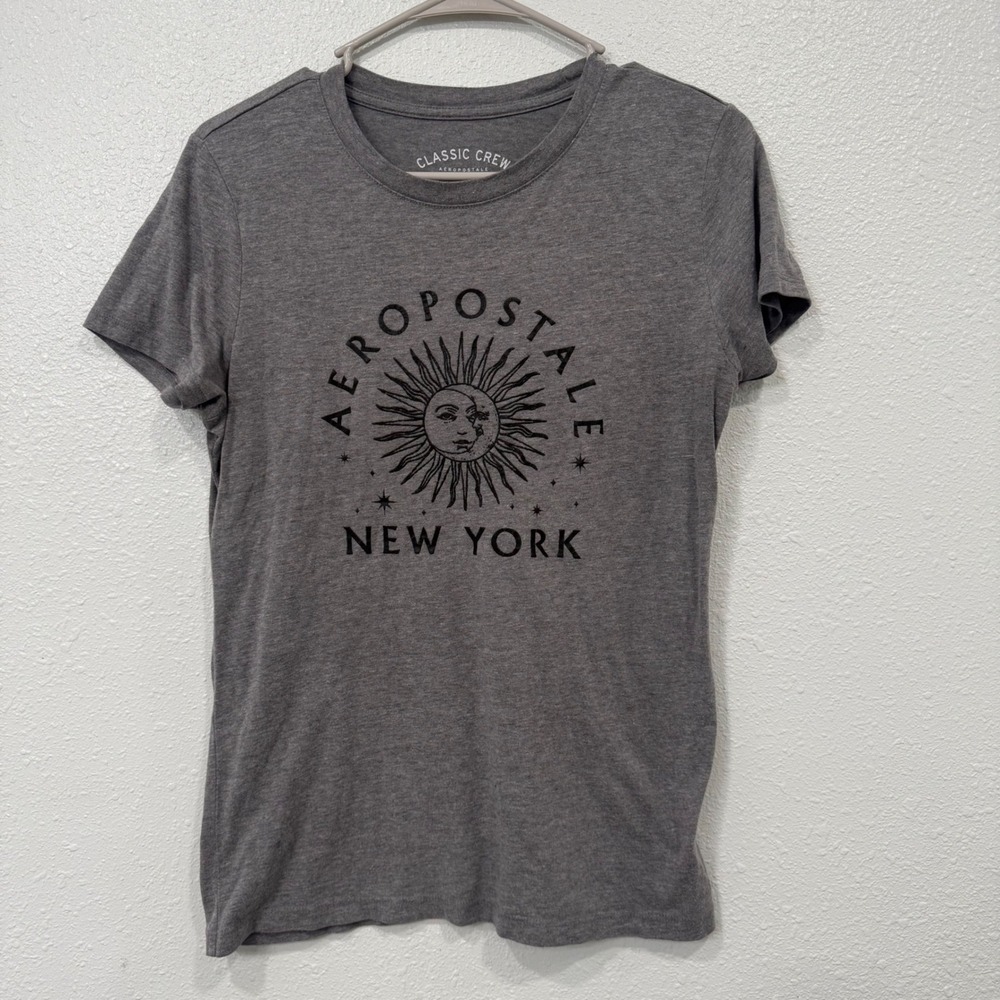 Aeropostale Classic Crew Gray Celestial Sun Moon Graphic T-Shirt Large